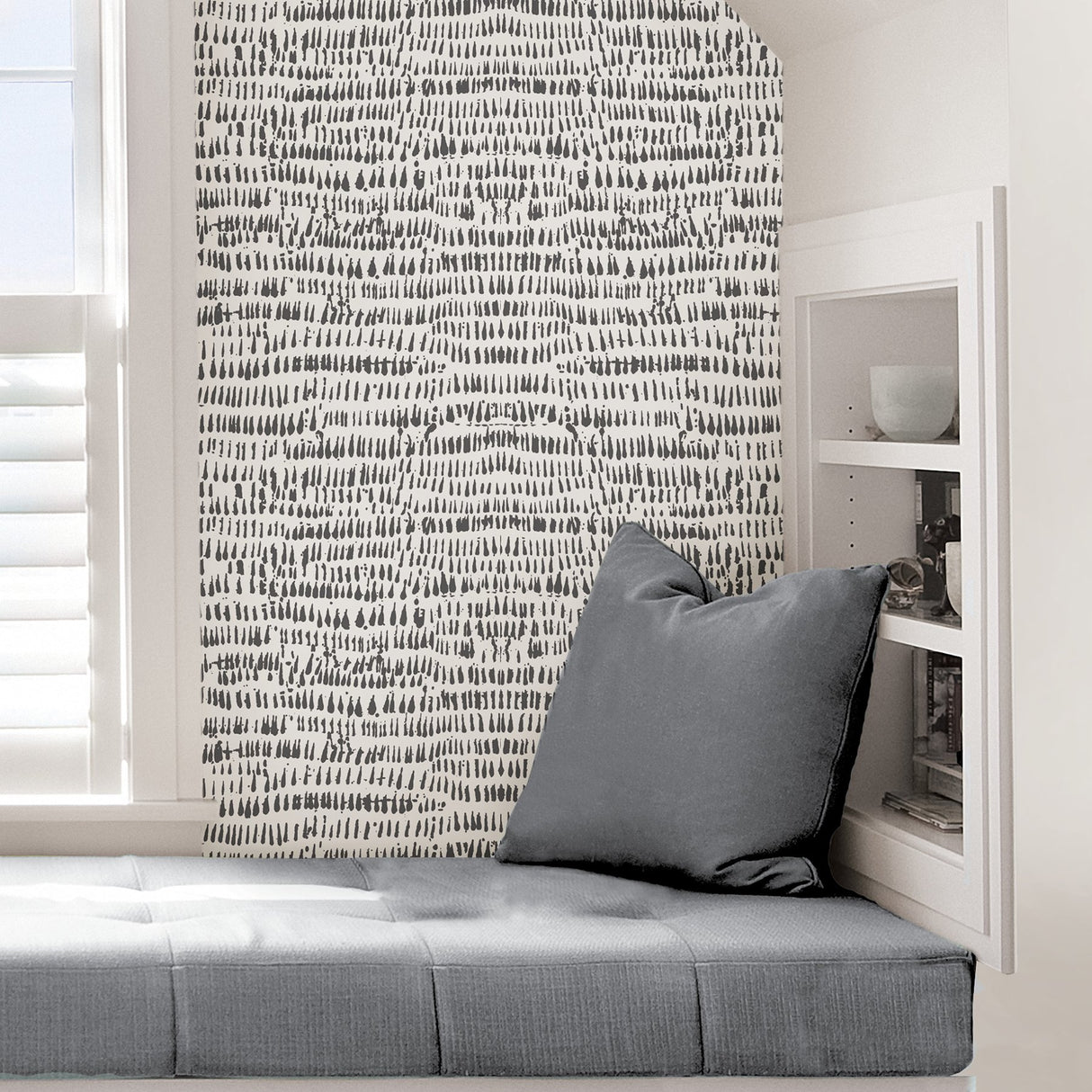 Kylver White & Black Peel & Stick Wallpaper with Speckled Brushstroke Graphic Pattern, Modern Style - Brewster NU2678