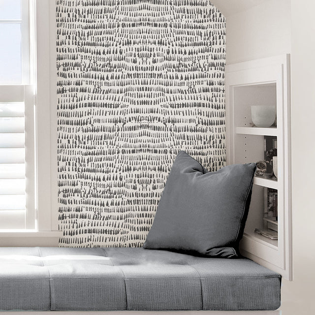 Kylver White & Black Peel & Stick Wallpaper with Speckled Brushstroke Graphic Pattern, Modern Style - Brewster NU2678