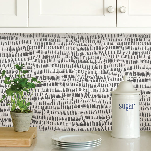 Kylver White & Black Peel & Stick Wallpaper with Speckled Brushstroke Graphic Pattern, Modern Style - Brewster NU2678