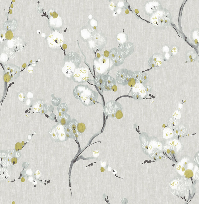 Mirei Grey Peel & Stick Wallpaper with Eastern Floral Motif - NuWallpaper NU2679