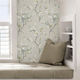 Mirei Grey Peel & Stick Wallpaper with Eastern Floral Motif - NuWallpaper NU2679