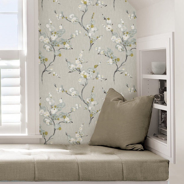 Mirei Grey Peel & Stick Wallpaper with Eastern Floral Motif - NuWallpaper NU2679