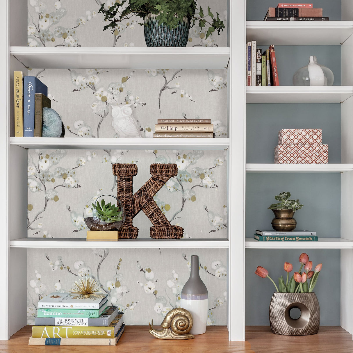 Mirei Grey Peel & Stick Wallpaper with Eastern Floral Motif - NuWallpaper NU2679