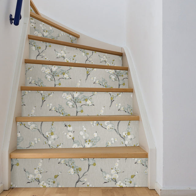 Mirei Grey Peel & Stick Wallpaper with Eastern Floral Motif - NuWallpaper NU2679