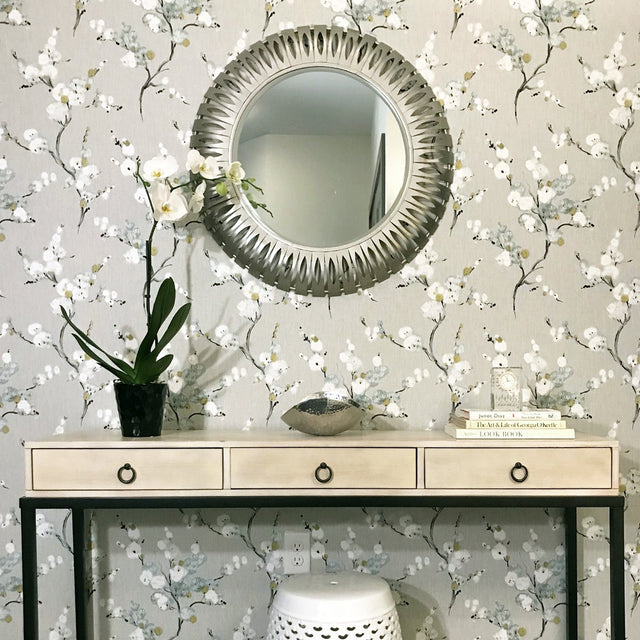 Mirei Grey Peel & Stick Wallpaper with Eastern Floral Motif - NuWallpaper NU2679