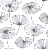 Aya White Peel & Stick Wallpaper with Navy Botanical Motif - NuWallpaper NU2683