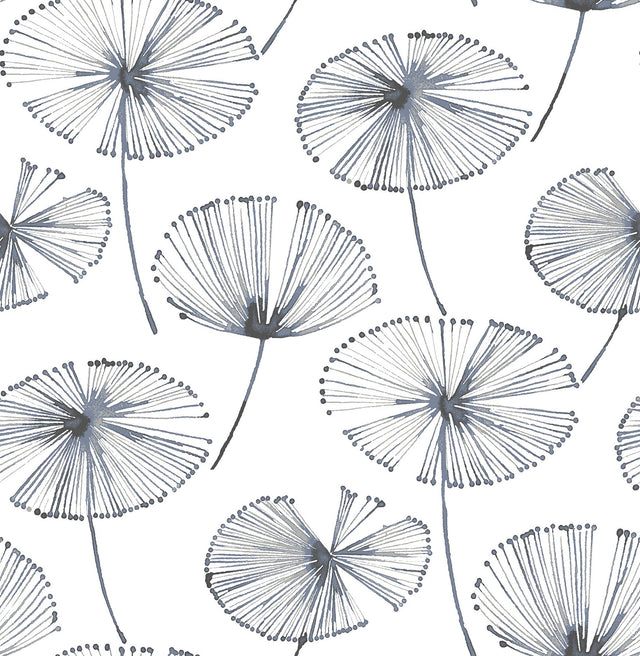 Aya White Peel & Stick Wallpaper with Navy Botanical Motif - NuWallpaper NU2683