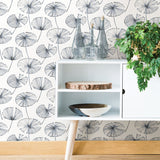 Aya White Peel & Stick Wallpaper with Navy Botanical Motif - NuWallpaper NU2683