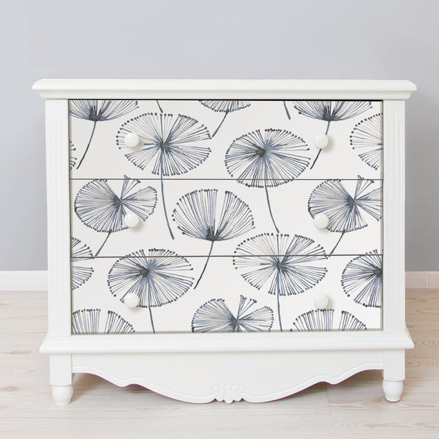 Aya White Peel & Stick Wallpaper with Navy Botanical Motif - NuWallpaper NU2683