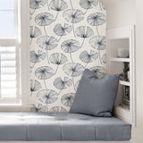 Aya White Peel & Stick Wallpaper with Navy Botanical Motif - NuWallpaper NU2683