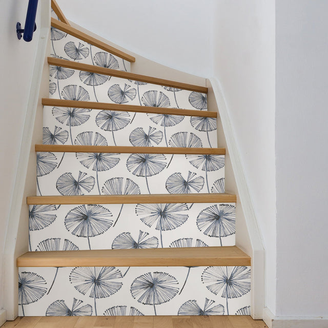 Aya White Peel & Stick Wallpaper with Navy Botanical Motif - NuWallpaper NU2683
