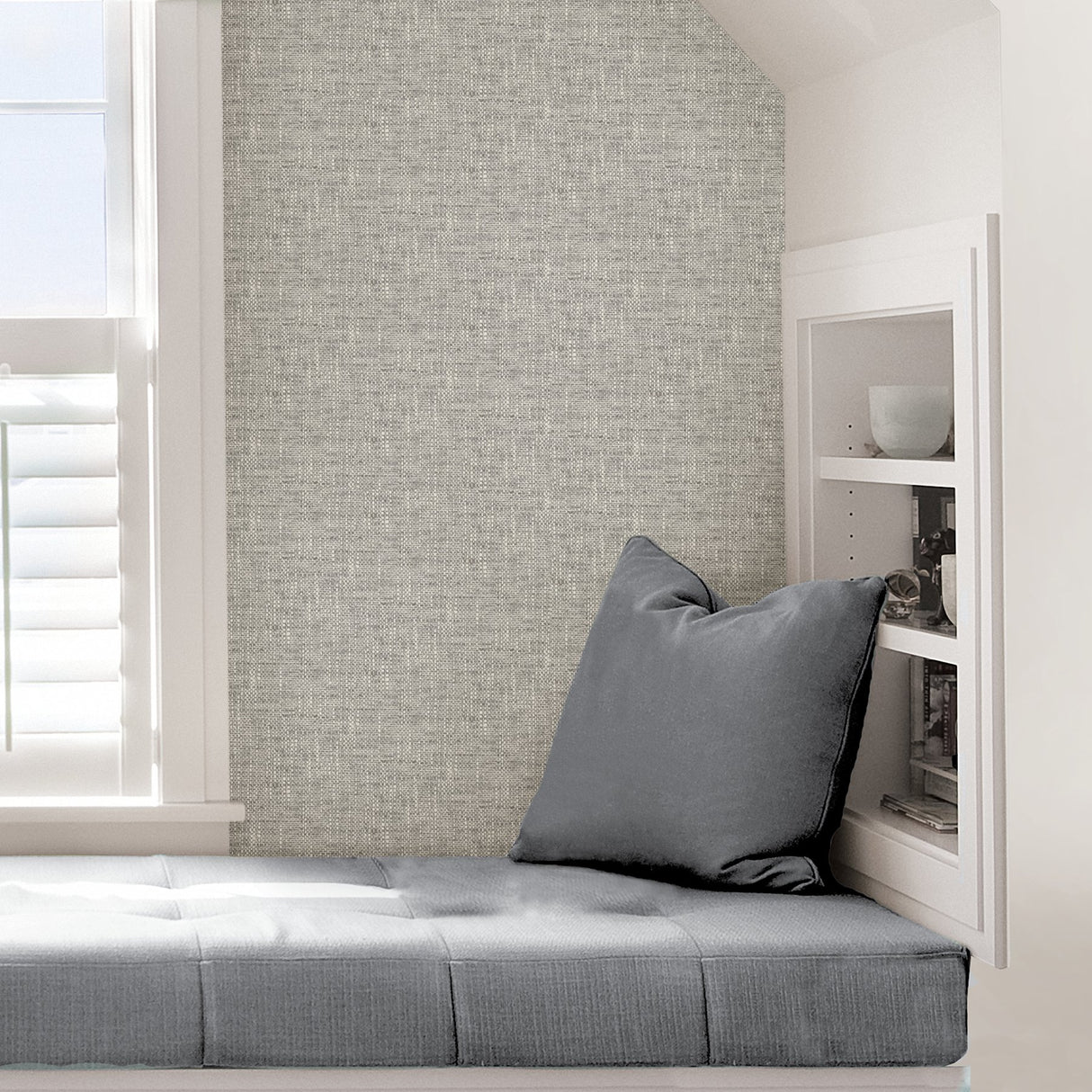 Poplin Texture Grey Peel & Stick Wallpaper with Raised Ink Kitchen & Bath Graphics Style - NU2873