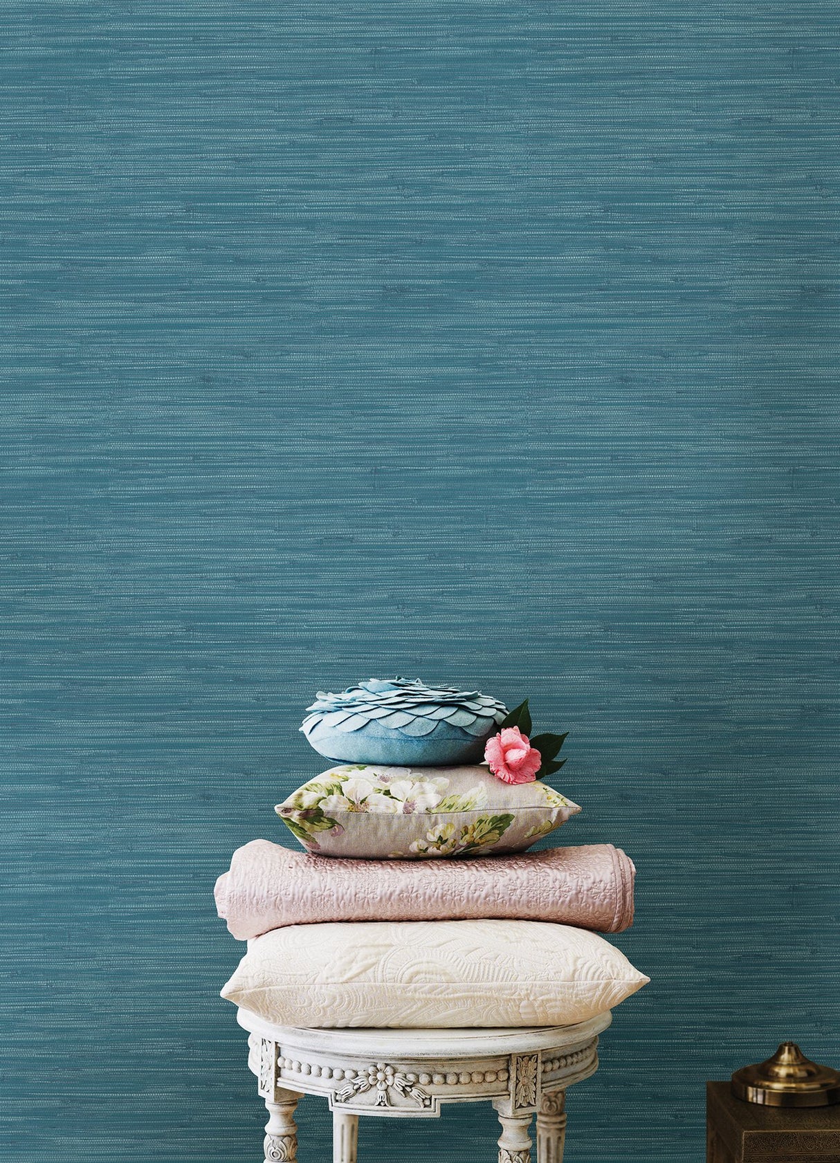 Grassweave Steel Blue Peel & Stick Wallpaper with Textured Faux Grasscloth Pattern - NuWallpaper NU2874