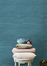 Grassweave Steel Blue Peel & Stick Wallpaper with Textured Faux Grasscloth Pattern - NuWallpaper NU2874