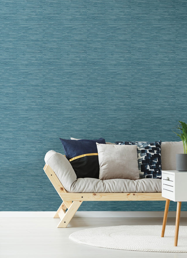 Grassweave Steel Blue Peel & Stick Wallpaper with Textured Faux Grasscloth Pattern - NuWallpaper NU2874
