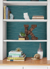 Grassweave Steel Blue Peel & Stick Wallpaper with Textured Faux Grasscloth Pattern - NuWallpaper NU2874