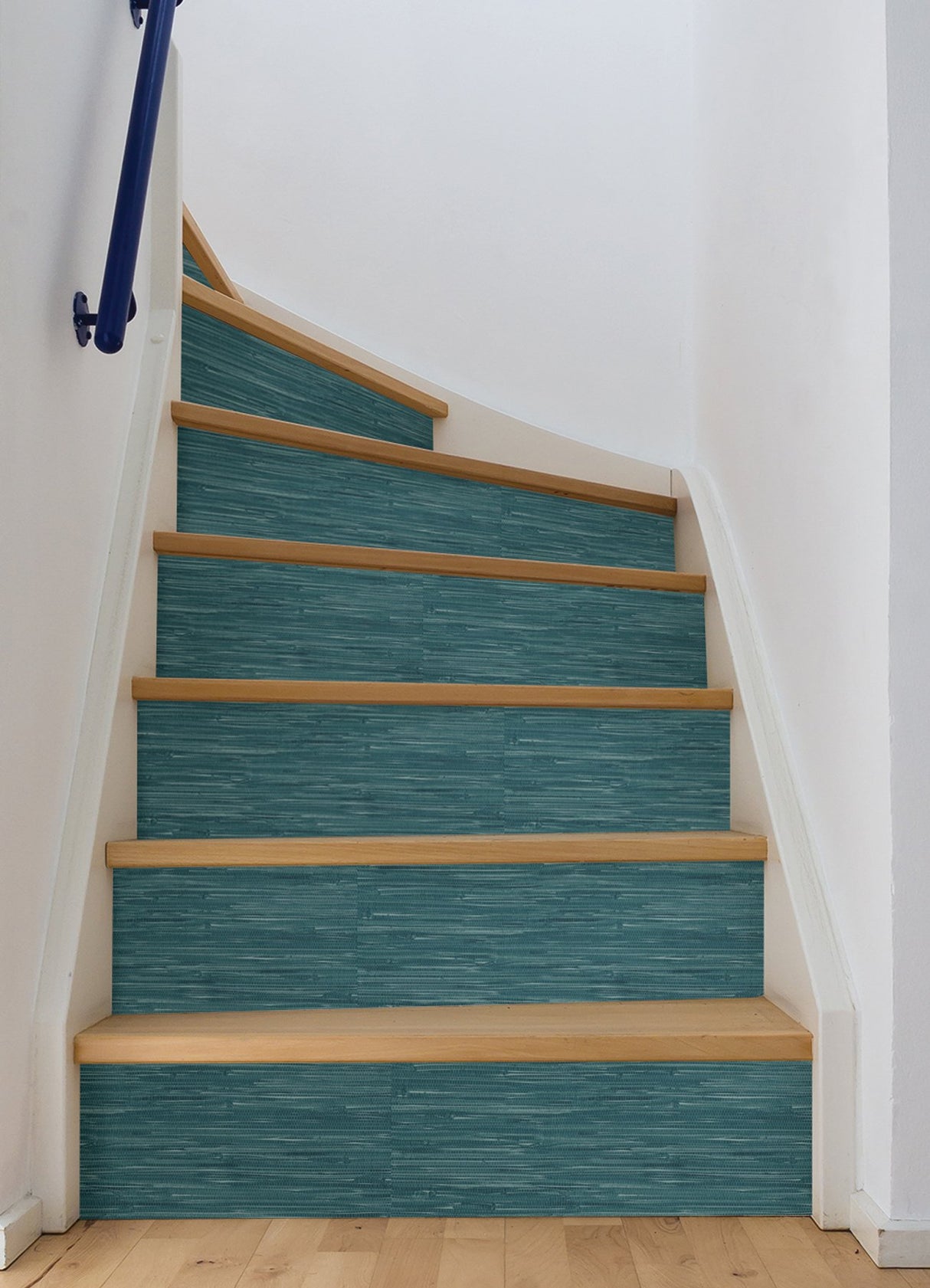 Grassweave Steel Blue Peel & Stick Wallpaper with Textured Faux Grasscloth Pattern - NuWallpaper NU2874