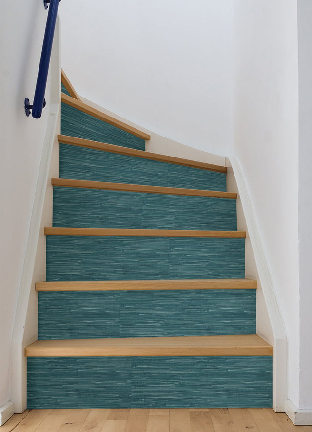 Grassweave Steel Blue Peel & Stick Wallpaper with Textured Faux Grasscloth Pattern - NuWallpaper NU2874