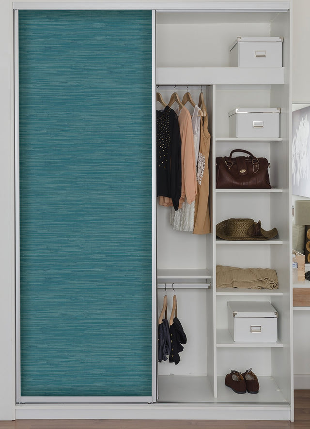 Grassweave Steel Blue Peel & Stick Wallpaper with Textured Faux Grasscloth Pattern - NuWallpaper NU2874