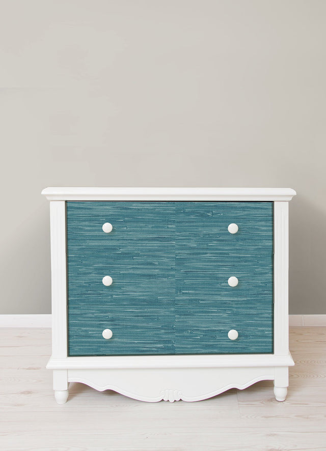 Grassweave Steel Blue Peel & Stick Wallpaper with Textured Faux Grasscloth Pattern - NuWallpaper NU2874