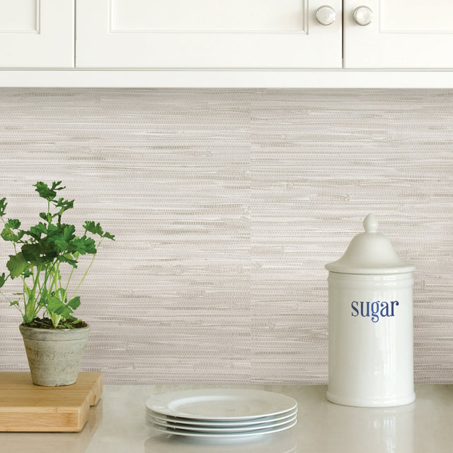 Grassweave Cream Peel & Stick Wallpaper with Textured Grasscloth Look - NuWallpaper NU2875