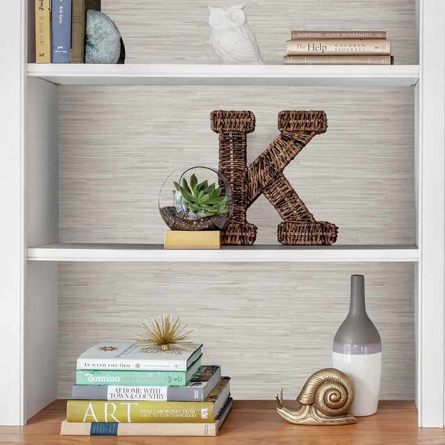 Grassweave Cream Peel & Stick Wallpaper with Textured Grasscloth Look - NuWallpaper NU2875