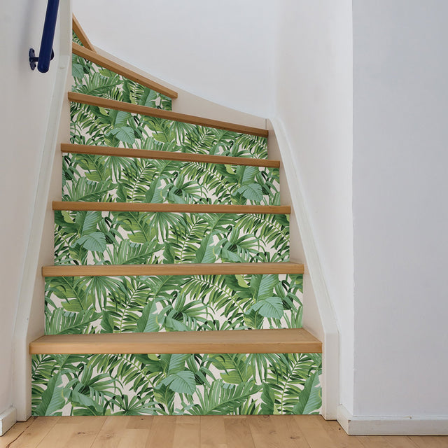 Maui Green Peel & Stick Wallpaper with Tropical Palm and Banana Leaf Motif - NuWallpaper NU2906