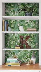 Maui Green Peel & Stick Wallpaper with Tropical Palm and Banana Leaf Motif - NuWallpaper NU2906