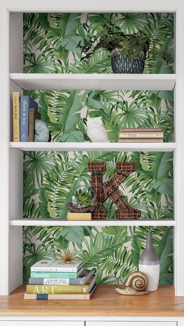 Maui Green Peel & Stick Wallpaper with Tropical Palm and Banana Leaf Motif - NuWallpaper NU2906