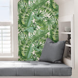 Maui Green Peel & Stick Wallpaper with Tropical Palm and Banana Leaf Motif - NuWallpaper NU2906