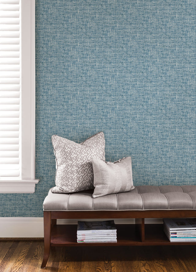 Poplin Texture Navy Peel & Stick Wallpaper with Woven Fabric Look - NuWallpaper NU2918
