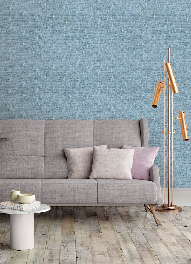Poplin Texture Navy Peel & Stick Wallpaper with Woven Fabric Look - NuWallpaper NU2918