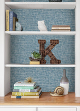 Poplin Texture Navy Peel & Stick Wallpaper with Woven Fabric Look - NuWallpaper NU2918