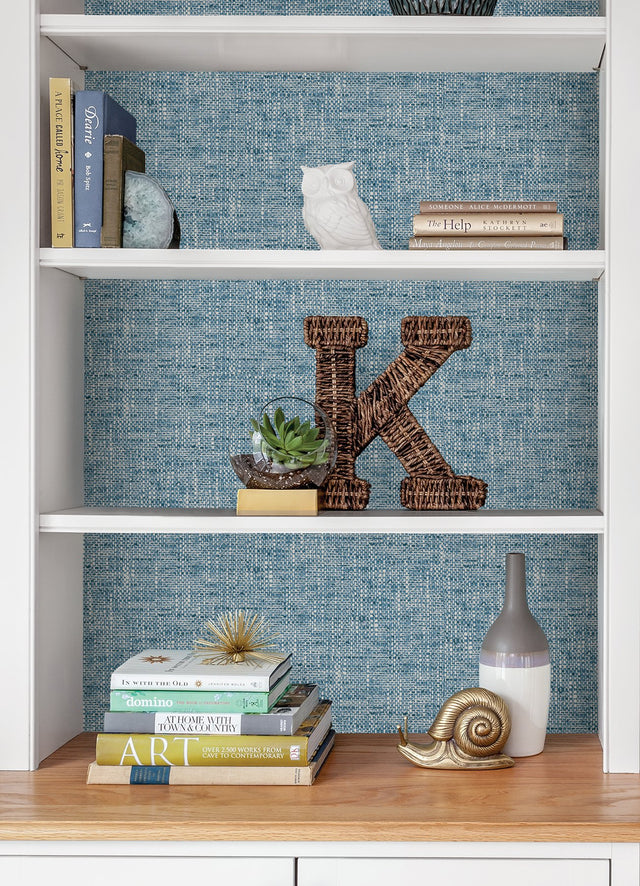 Poplin Texture Navy Peel & Stick Wallpaper with Woven Fabric Look - NuWallpaper NU2918