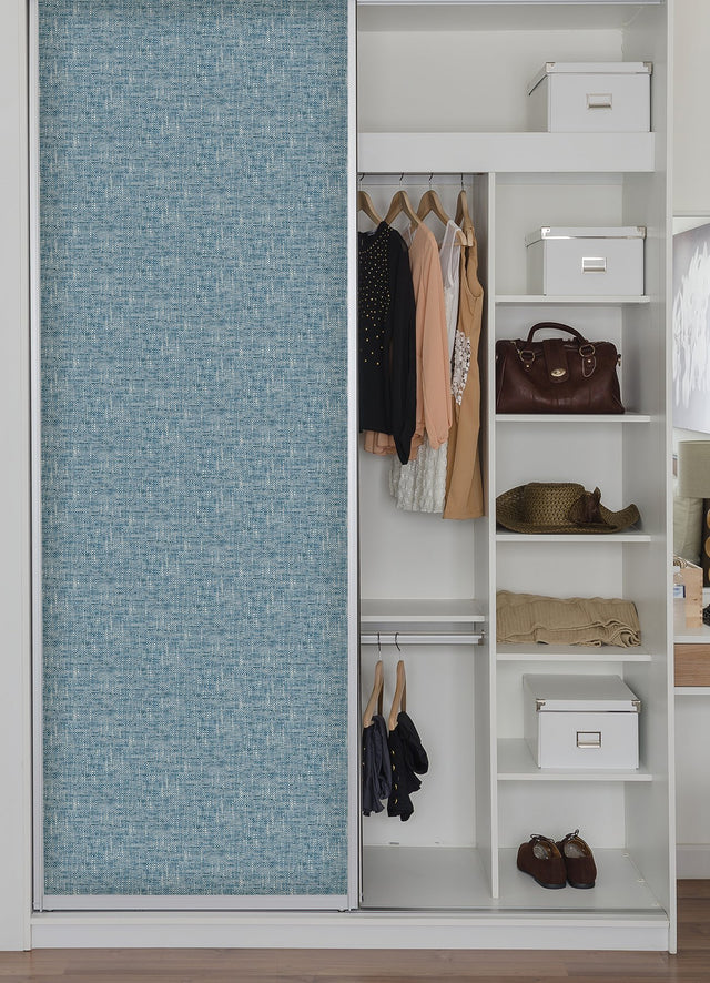 Poplin Texture Navy Peel & Stick Wallpaper with Woven Fabric Look - NuWallpaper NU2918