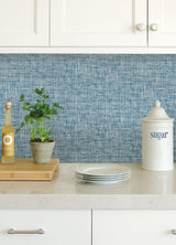 Poplin Texture Navy Peel & Stick Wallpaper with Woven Fabric Look - NuWallpaper NU2918
