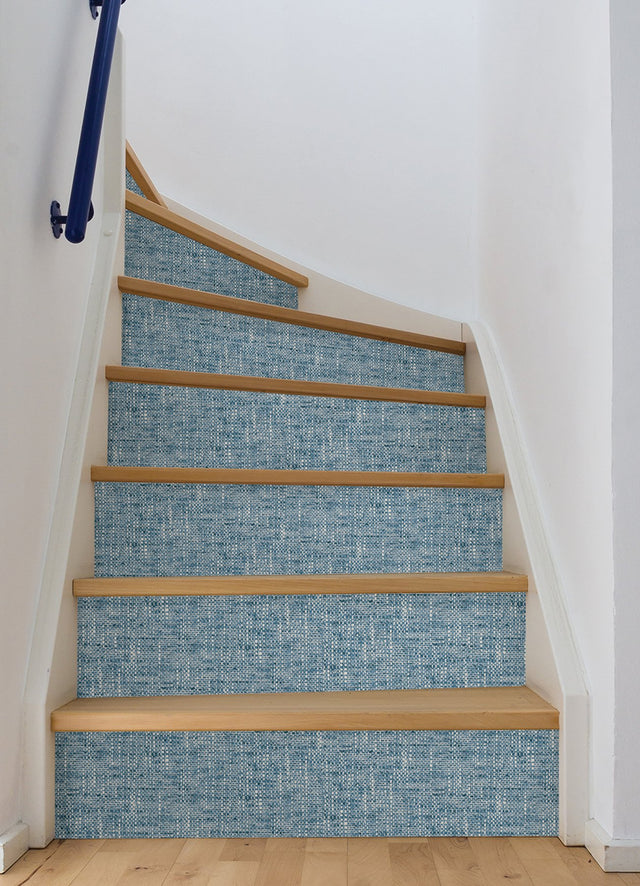 Poplin Texture Navy Peel & Stick Wallpaper with Woven Fabric Look - NuWallpaper NU2918
