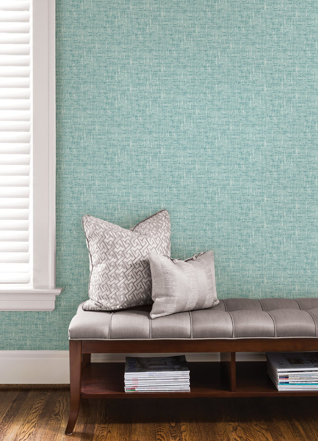 Poplin Texture Aqua Peel & Stick Wallpaper with Textured Woven Look - NuWallpaper NU2919