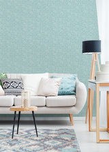 Poplin Texture Aqua Peel & Stick Wallpaper with Textured Woven Look - NuWallpaper NU2919