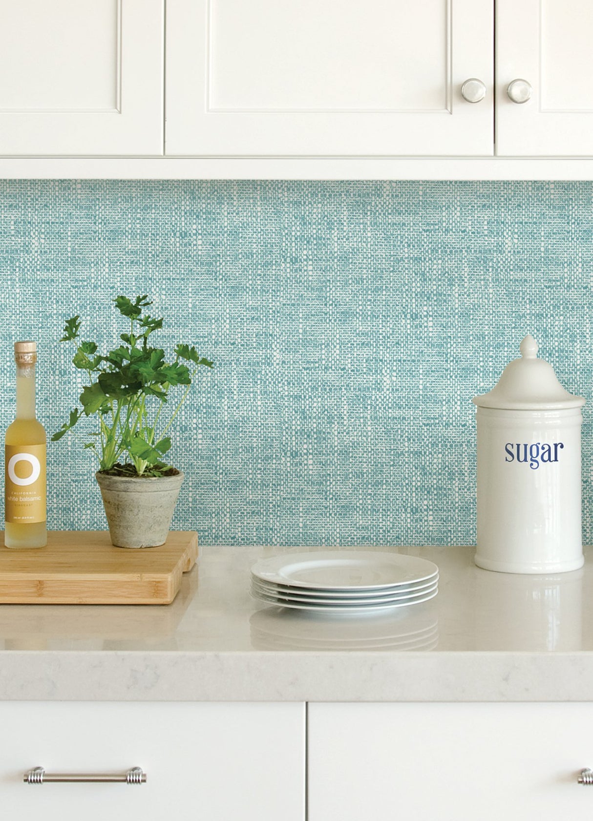 Poplin Texture Aqua Peel & Stick Wallpaper with Textured Woven Look - NuWallpaper NU2919