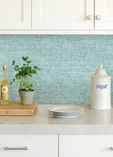 Poplin Texture Aqua Peel & Stick Wallpaper with Textured Woven Look - NuWallpaper NU2919