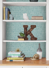 Poplin Texture Aqua Peel & Stick Wallpaper with Textured Woven Look - NuWallpaper NU2919