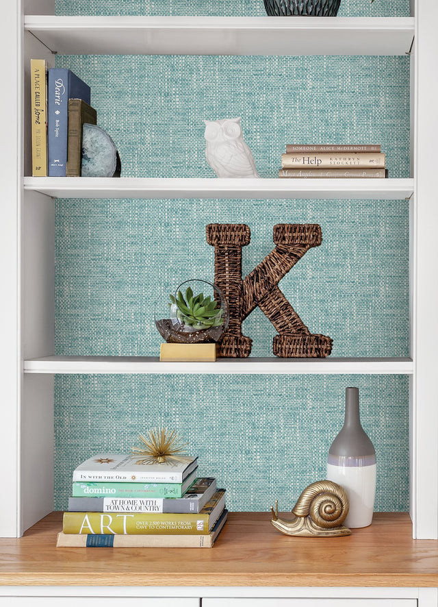 Poplin Texture Aqua Peel & Stick Wallpaper with Textured Woven Look - NuWallpaper NU2919