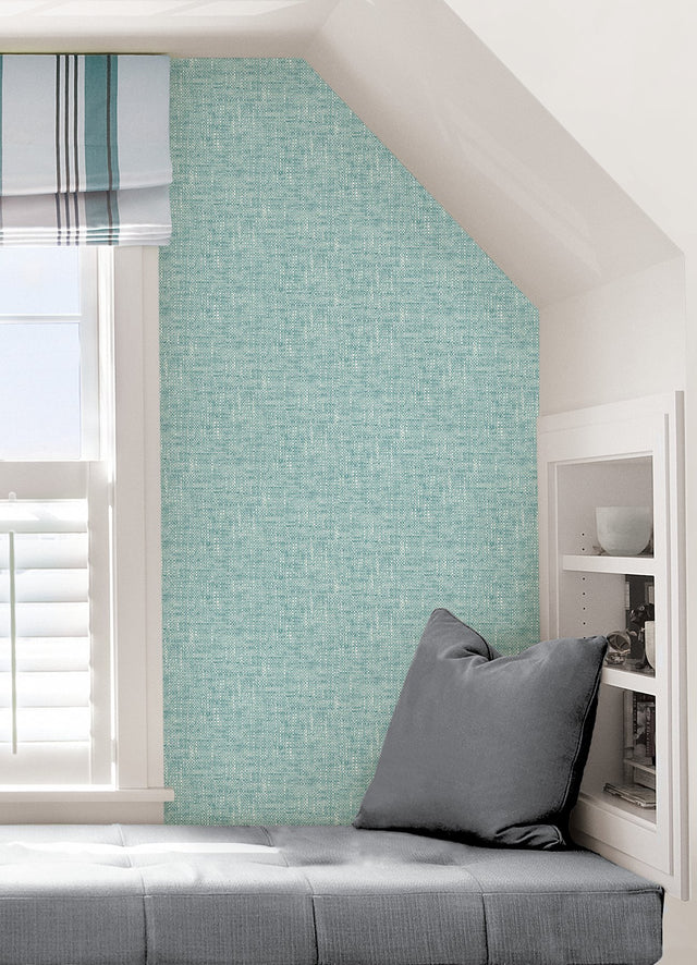 Poplin Texture Aqua Peel & Stick Wallpaper with Textured Woven Look - NuWallpaper NU2919