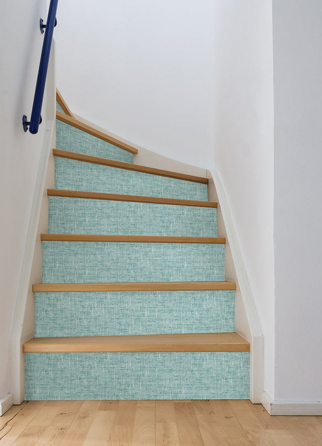Poplin Texture Aqua Peel & Stick Wallpaper with Textured Woven Look - NuWallpaper NU2919
