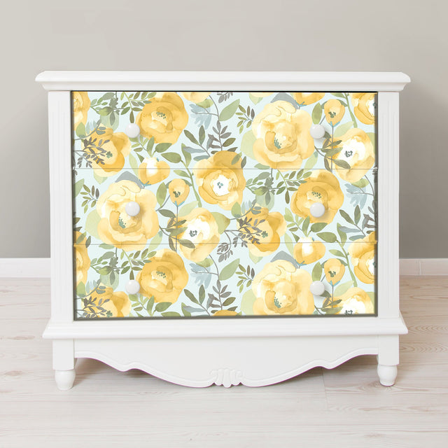 Peachy Keen Yellow Peel & Stick Wallpaper with Watercolor Floral Pattern - NuWallpaper NU3036