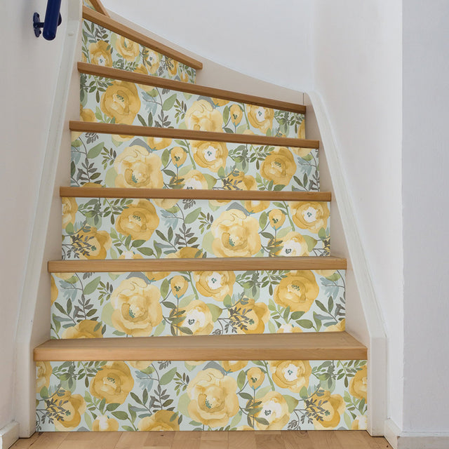 Peachy Keen Yellow Peel & Stick Wallpaper with Watercolor Floral Pattern - NuWallpaper NU3036