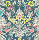 Summer Love Teal Peel & Stick Wallpaper with Botanical Damask, Modern Floral Pattern - NuWallpaper NU3037