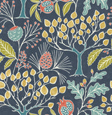 Groovy Garden Navy Peel & Stick Wallpaper with Vintage Woodland Botanical Pattern - NuWallpaper NU3038