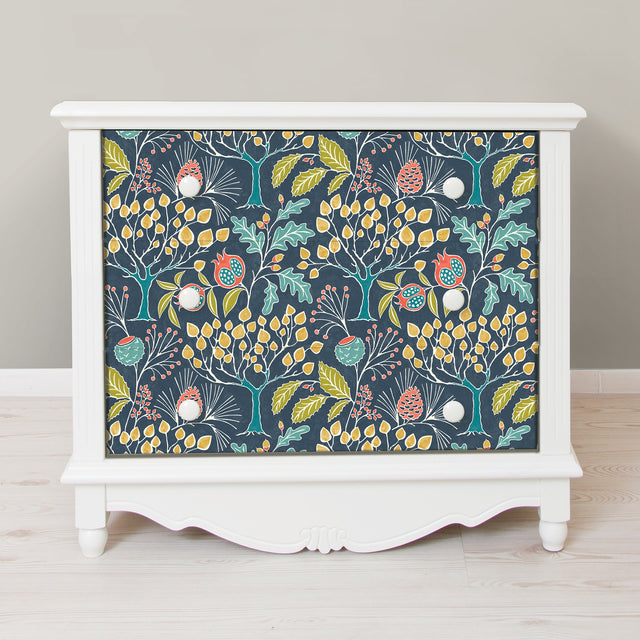 Groovy Garden Navy Peel & Stick Wallpaper with Vintage Woodland Botanical Pattern - NuWallpaper NU3038